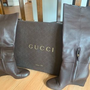 Brown Gucci knee length boots